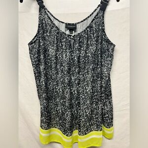 White, Black and Yellow‎ speckled flowy tank top, / camisole adjustable straps